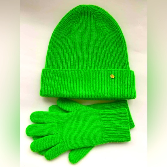 Handmade Accessories - Neon Hat and Gloves Handknit Set